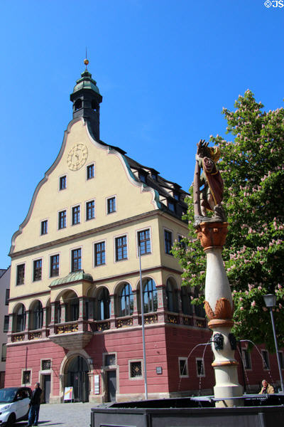 Schwörhaus & St Christopher fountain. Ulm, Germany.