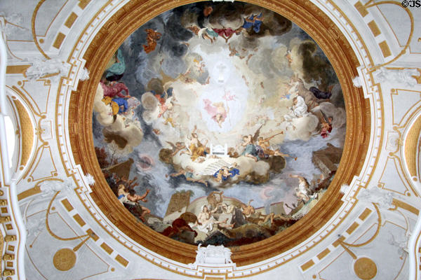 Last Judgment ceiling fresco in abbey church by Januarius Zick at Kloster Wiblingen. Ulm, Germany.