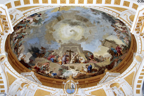 Crucifixion ceiling fresco in abbey church by Januarius Zick at Kloster Wiblingen. Ulm, Germany.