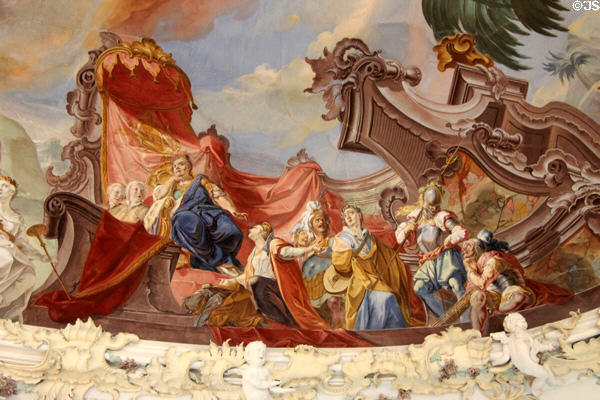 Detail of ceiling fresco in library of Kloster Wiblingen. Ulm, Germany.