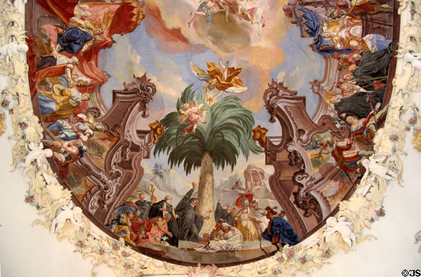 Fresco depicting Benedictines proselytizing foreign peoples in library of Kloster Wiblingen. Ulm, Germany.