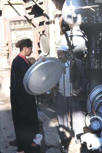 Metalware shop in market in Cairo. Egypt.