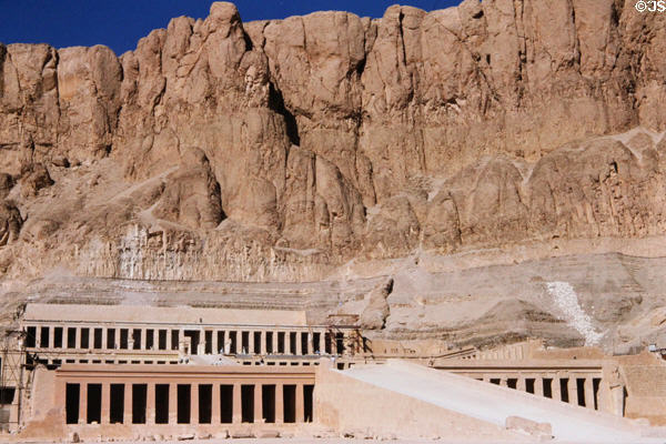 Great Temple of Deir el-Bahri under escarpment in Thebes. Egypt.