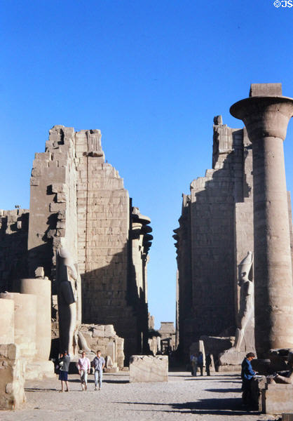 Ruins of temple columns at Temple of Karnak. Egypt.
