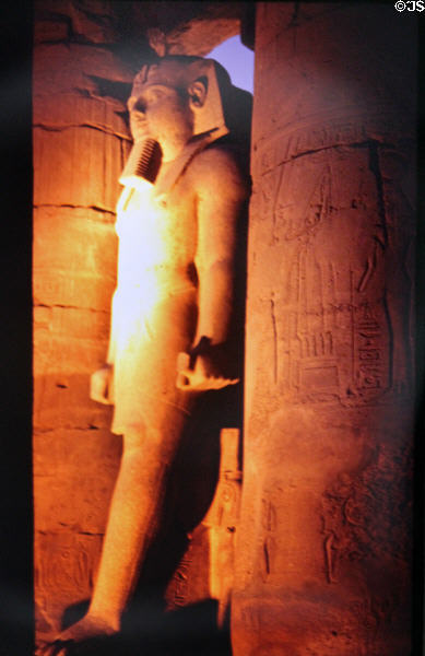 Night view of sculpture of a Pharaoh at Temple of Karnak. Egypt.