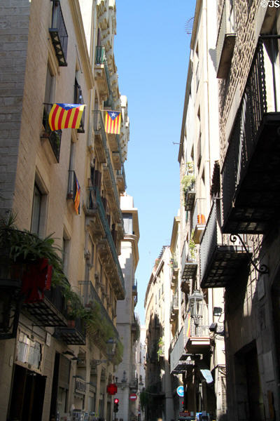 Carrer de Montcada streetscape in Gothic Quarter. Barcelona, Spain.