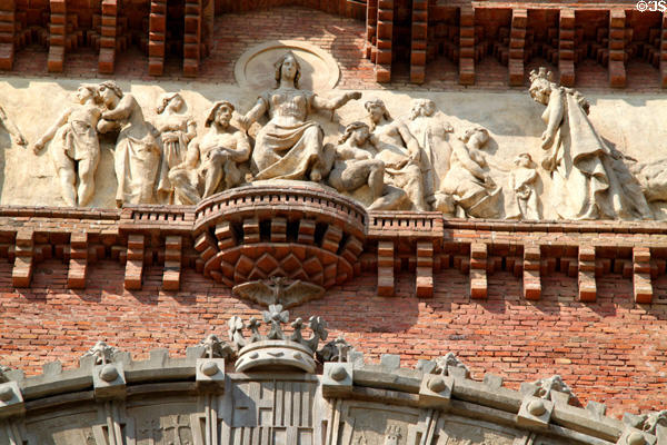 Frieze on south side of Barcelona's Arc de Triomphe. Barcelona, Spain.