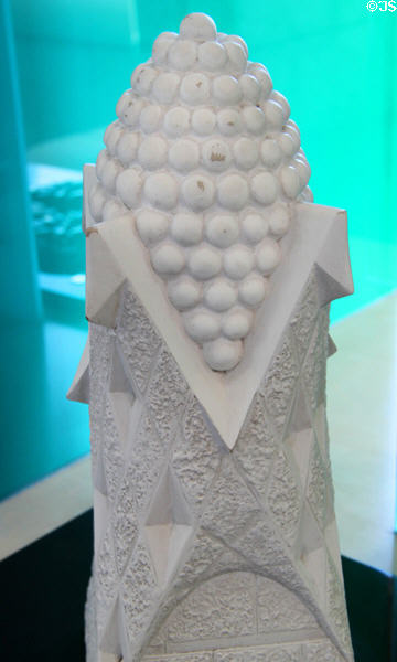 Model of a pinnacle of a window, cone full of fruit, at Sagrada Familia. Barcelona, Spain.