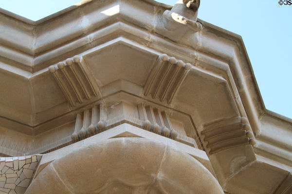 Detail of edge of Hypostyle Hall in Parc Güell. Barcelona, Spain.