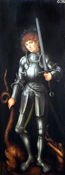 St George with dragon (c1514) by Lucas Cranach the Elder at Museu Nacional d'Art de Catalunya. Barcelona, Spain.