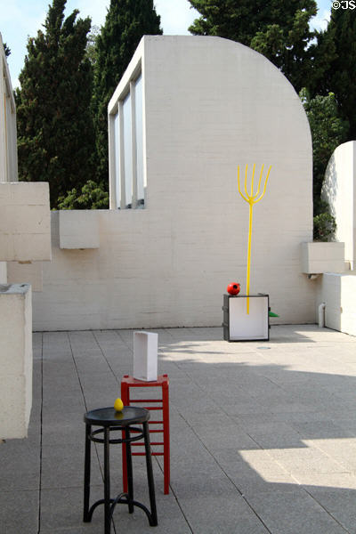 Sculptures by Joan Miró on roof of Fundació Joan Miró. Barcelona, Spain.