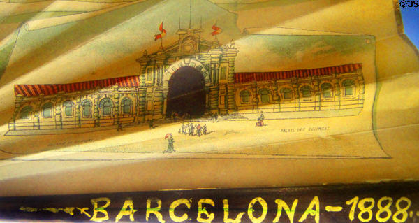 Drawing of Science Palace 1888 Universal Exposition at Barcelona at Museum of Decorative Arts. Barcelona, Spain.