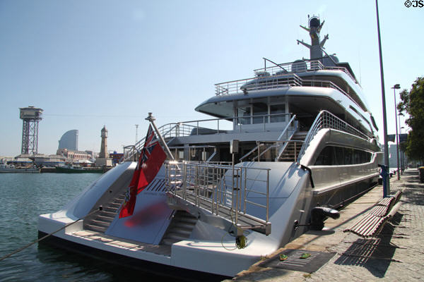Yacht on Barcelona waterfront. Barcelona, Spain.