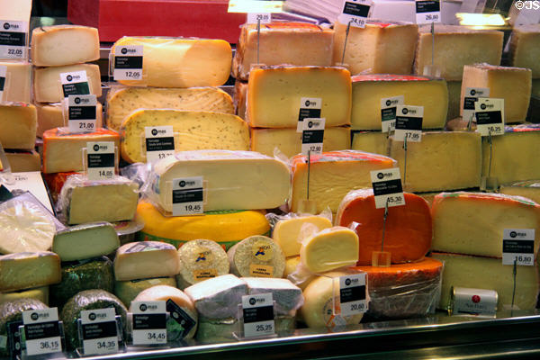 Cheese at Mercat St Josep. Barcelona, Spain.