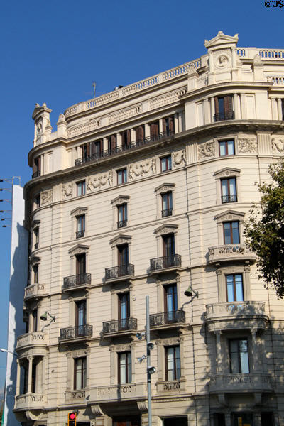 Eixample corner building (Gran Via 603 at Rambla de Catalunya). Barcelona, Spain.