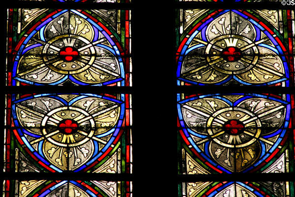 Medieval-style stained-glass windows of Cathedral. Metz, France.