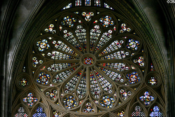 Rose window stained-glass in Cathedral. Metz, France.