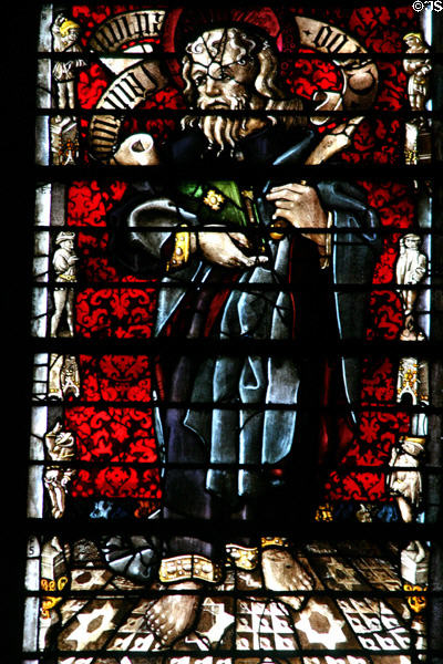 Stained-glass Apostle St Bartholomew in Cathedral. Metz, France.