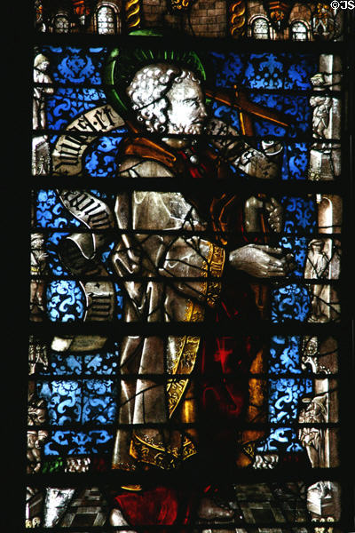 Stained-glass Apostle St Philip in Cathedral. Metz, France.