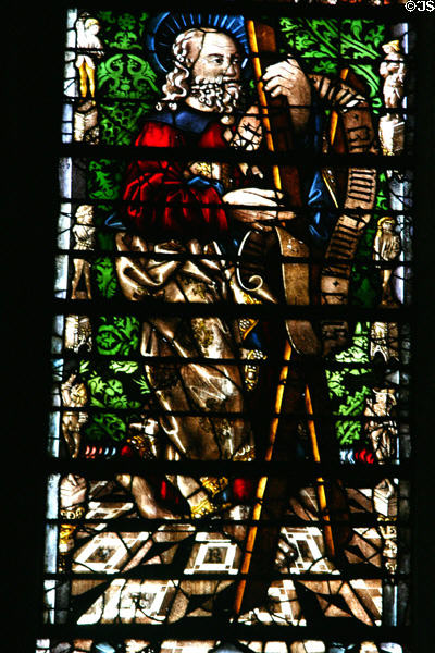 Stained-glass Apostle St Andrew in Cathedral. Metz, France.