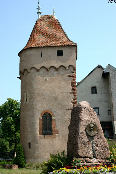 Medieval tower beside Sts Peter & Paul church. Obernai, France. Style: Neo-Gothic.