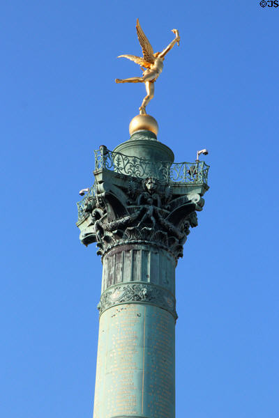 July Column engraved with names of those who died during the July 1830 revolution at Place de la Bastille. Paris, France.