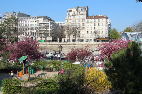 Playground beside Canal St Martin near Bastille. Paris, France.