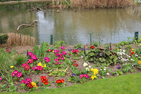 Flower bed in Square du Temple park. Paris, France.