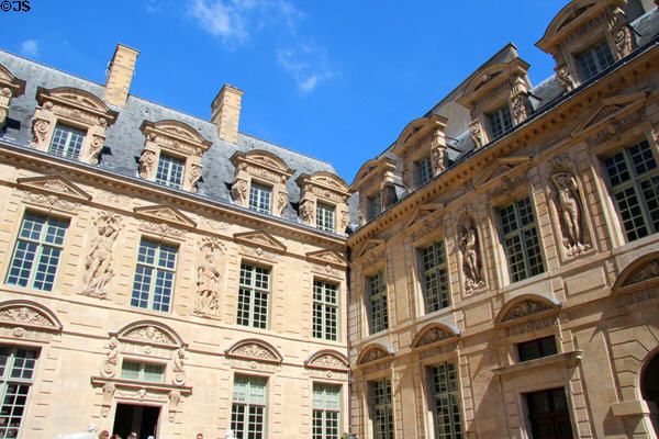Courtyard facades at Hotel de Sully. Paris, France.