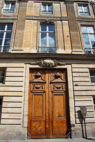 Door of Hôtel de Sandreville (end 16thC) (26 Rue des Francs Bourgeois). Paris, France.