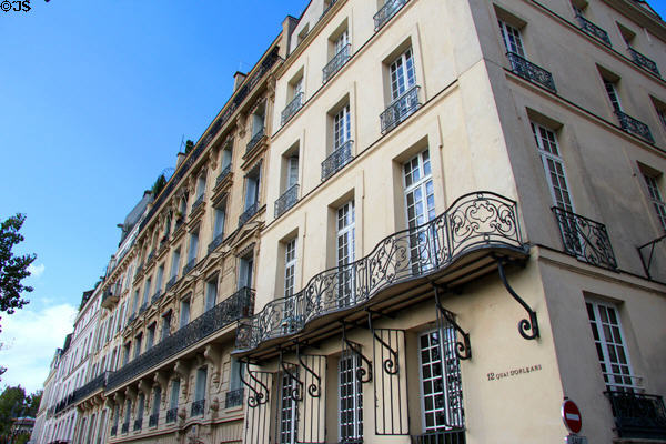 Residential buildings along Quai d'Orleans on Île St Louis. Paris, France.