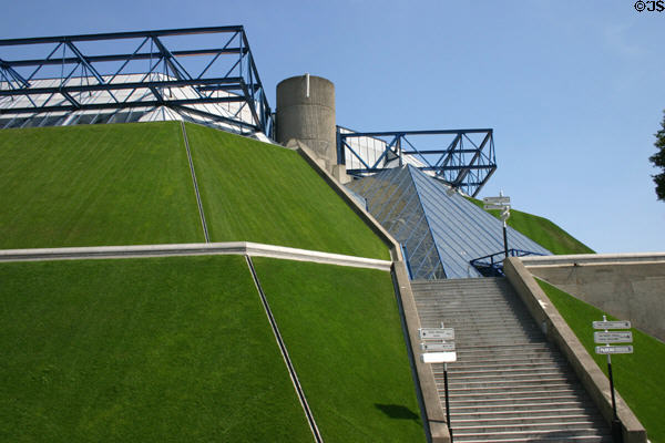 Grass covered outer walls of Palais Omnisports de Paris-Bercy. Paris, France.