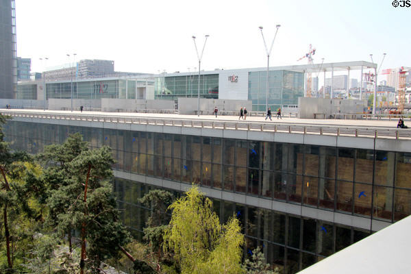 Low-rise library building bordering central courtyard. Paris, France.