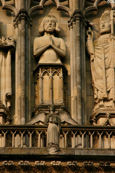 Detail of Baptism of Clovis by Saint Remigius in Gallery of Kings of Reims Cathedral. Reims, France.