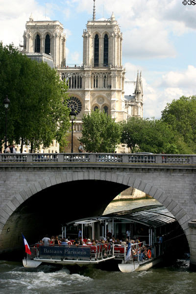 Notre Dame Cathedral over Saint-Michel Bridge. Paris, France.
