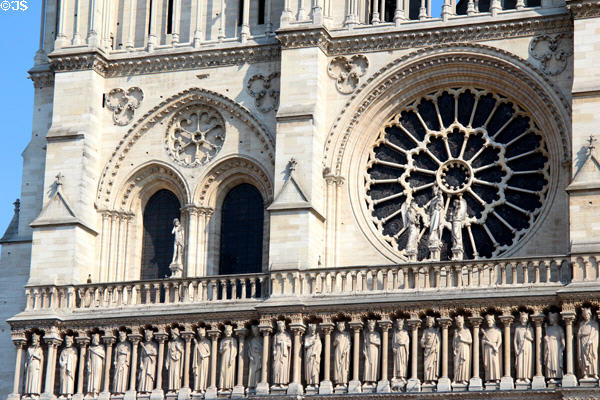 Row of kings on western facade of Notre Dame Cathedral. Paris, France.