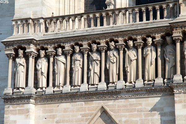 Row of kings details on western facade of Notre Dame Cathedral. Paris, France.