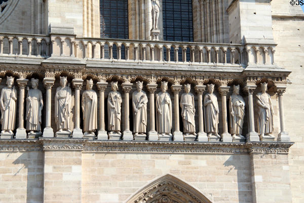 Row of kings details on western facade of Notre Dame Cathedral. Paris, France.