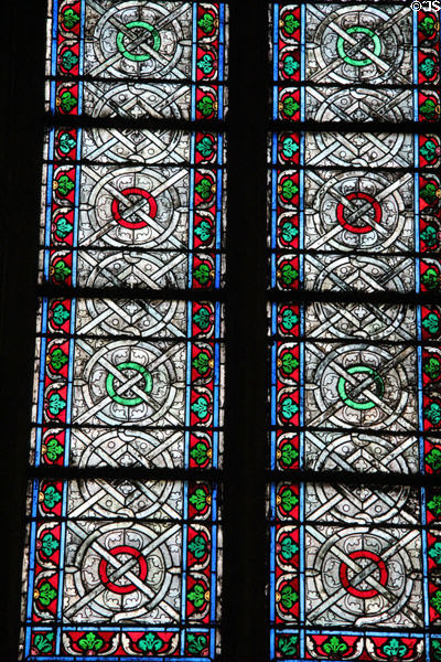 Example of early Medieval black & white stained glass window pattern in Notre Dame Cathedral. Paris, France.