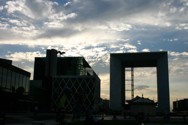 La Défense with La Grande Arche at dusk. Paris, France.