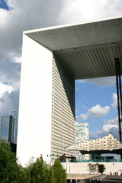 La Grande Arche at La Défense with square hole through center which aligns with Arch de Triomphe. Paris, France.