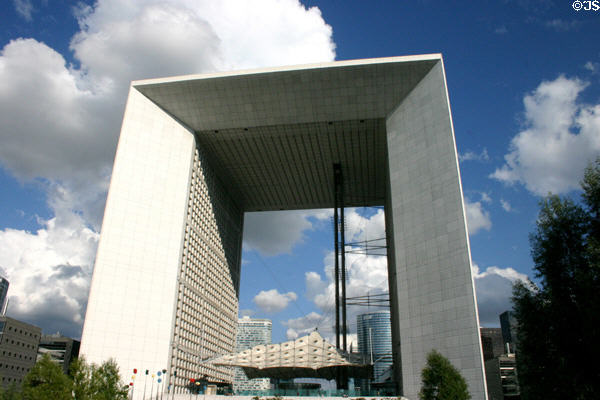La Grande Arche at La Défense seen against clouds. Paris, France.