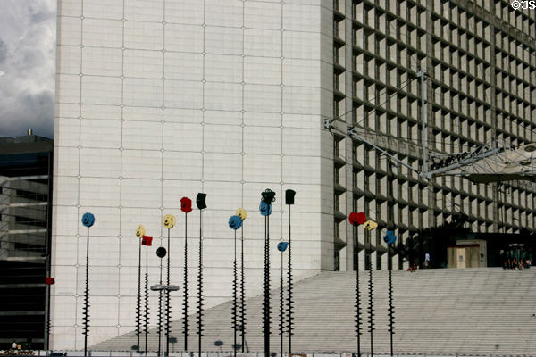 Signaux sculpture (1991) by Panayotis Vassilakis (aka Takis) at La Grande Arche at La Défense. Paris, France.