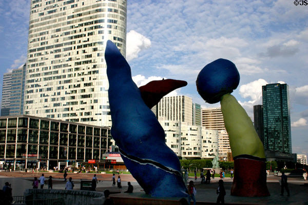 White Cœur Défense (2001) building beyond Miro sculpture at La Défense. Paris, France. Architect: Jean-Paul Viguier.