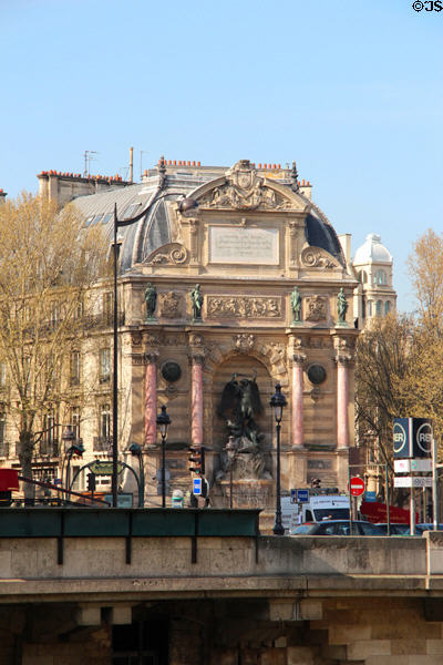 St-Michel Fountain (1858-60) over River Seine. Paris, France. Architect: Gabriel Davioud.