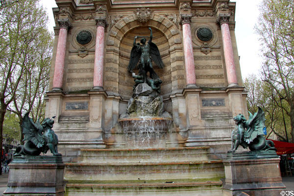 St-Michel Fountain flanked by two winged dragons. Paris, France.