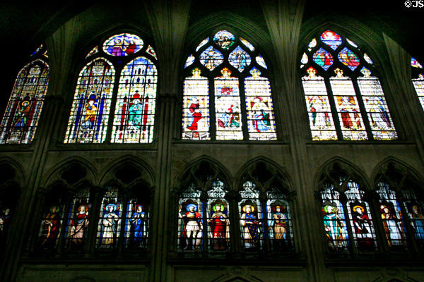 Wall of stained glass windows in St-Séverin Church. Paris, France.
