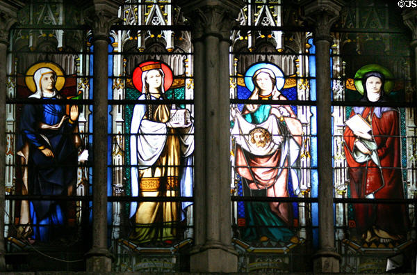 Female saints stained glass windows in St-Séverin Church. Paris, France.