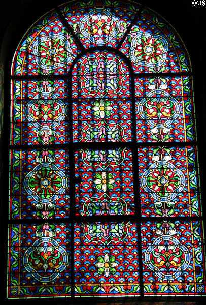 Early-style stained glass window at St-Germain-des-Prés. Paris, France.