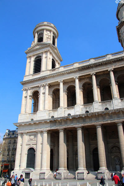 Western facade at St-Sulpice church. Paris, France.